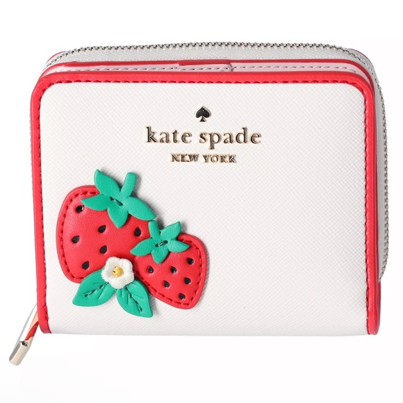 Kate Spade 3D Strawberry Dreams Small Zip Around Bifold Wallet Cream Multi - Picture 2 of 7